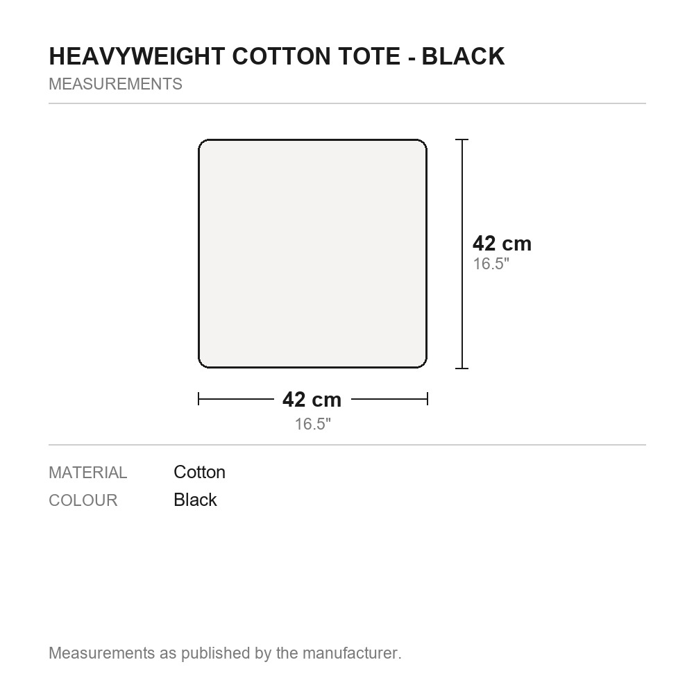 Heavyweight Cotton Tote - Black - measurements diagram