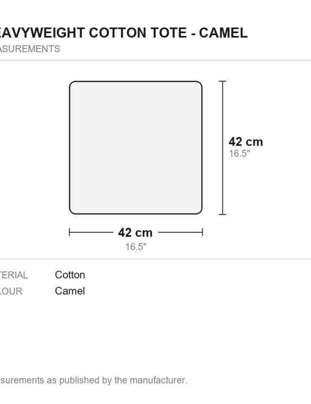 Heavyweight Cotton Tote - Camel - measurements diagram