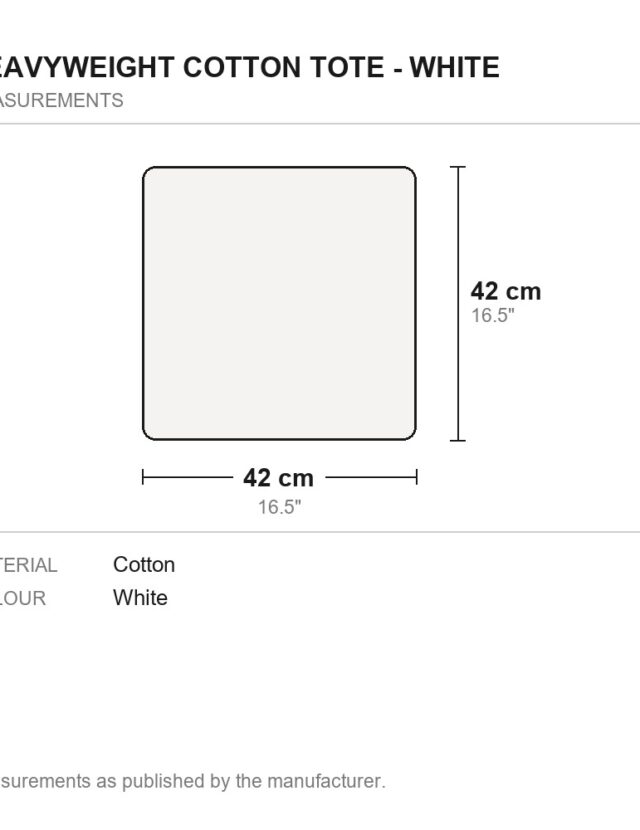 Heavyweight Cotton Tote - White - measurements diagram