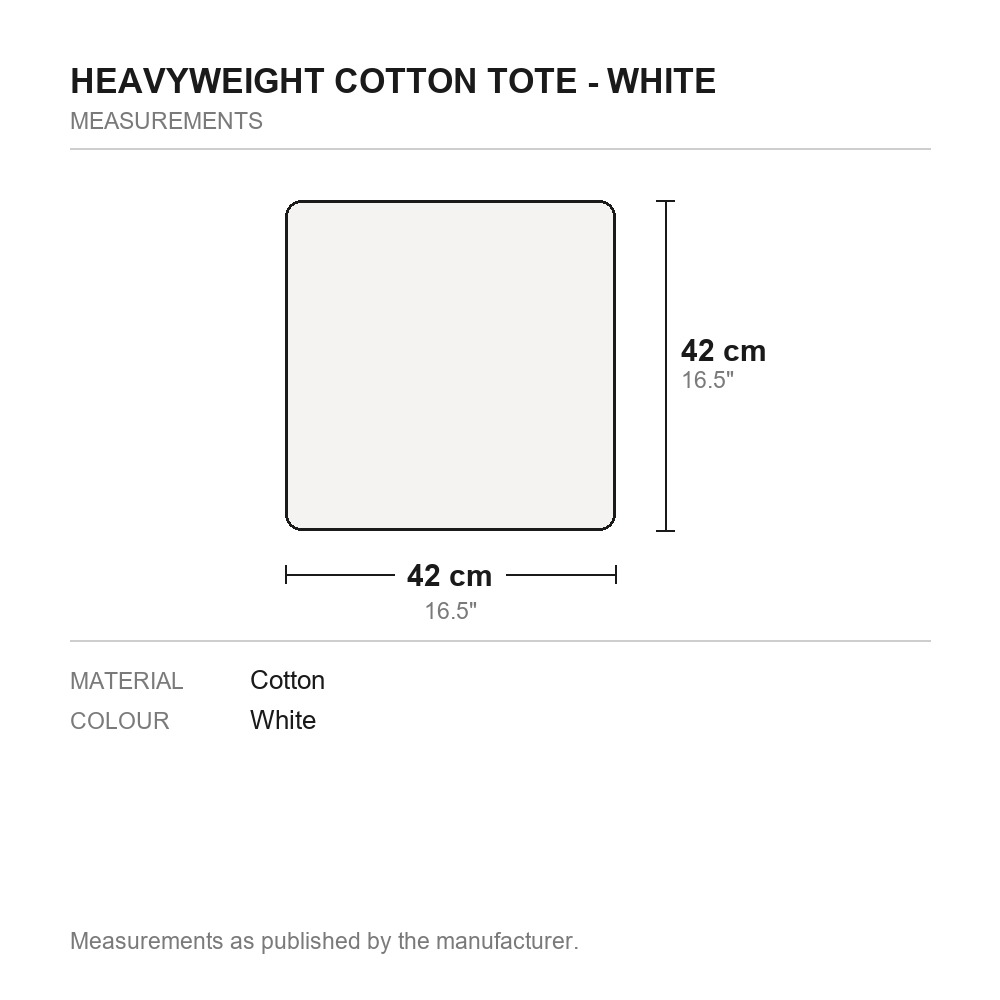 Heavyweight Cotton Tote - White - measurements diagram