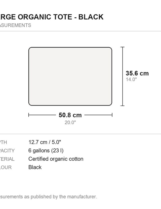 Large Organic Tote - Black - measurements diagram