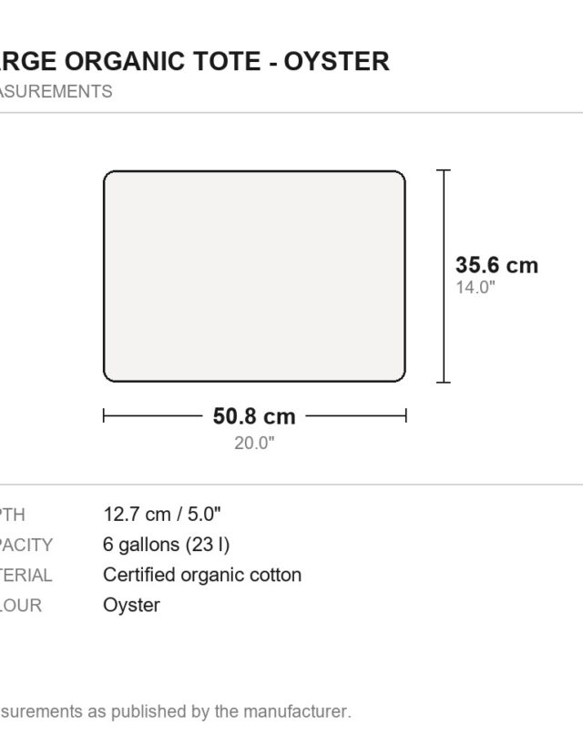 Large Organic Tote - Oyster - measurements diagram