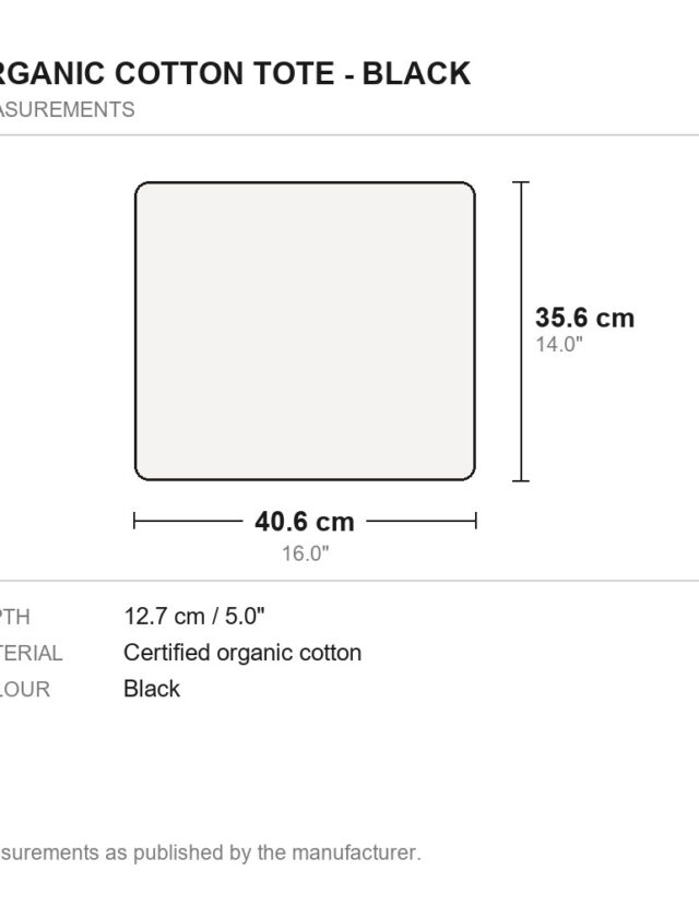 Organic Cotton Tote - Black - measurements diagram