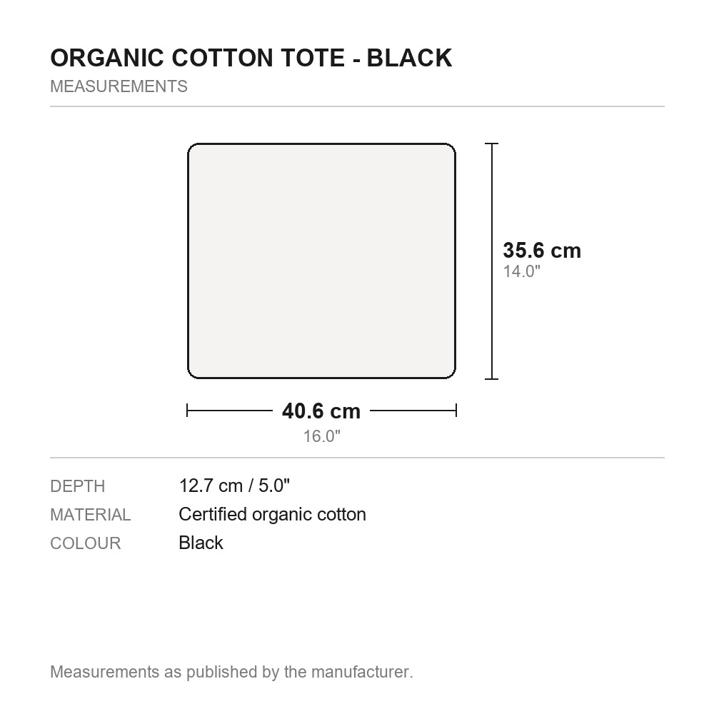 Organic Cotton Tote - Black - measurements diagram