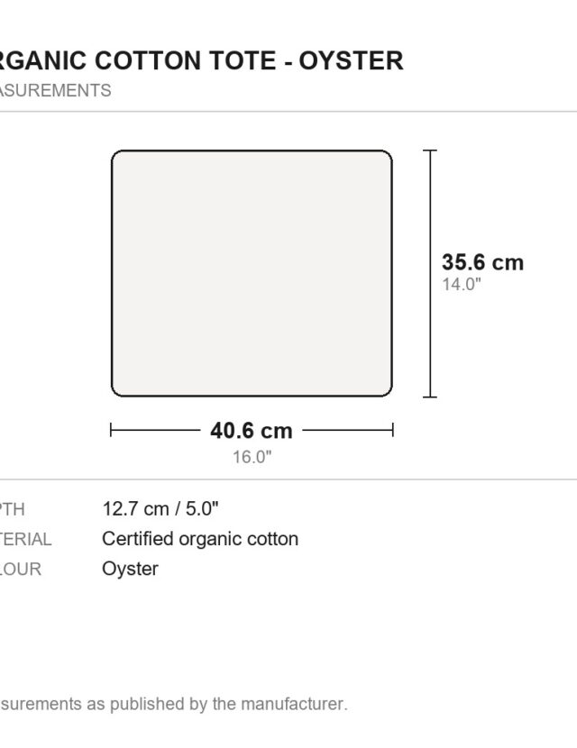 Organic Cotton Tote - Oyster - measurements diagram