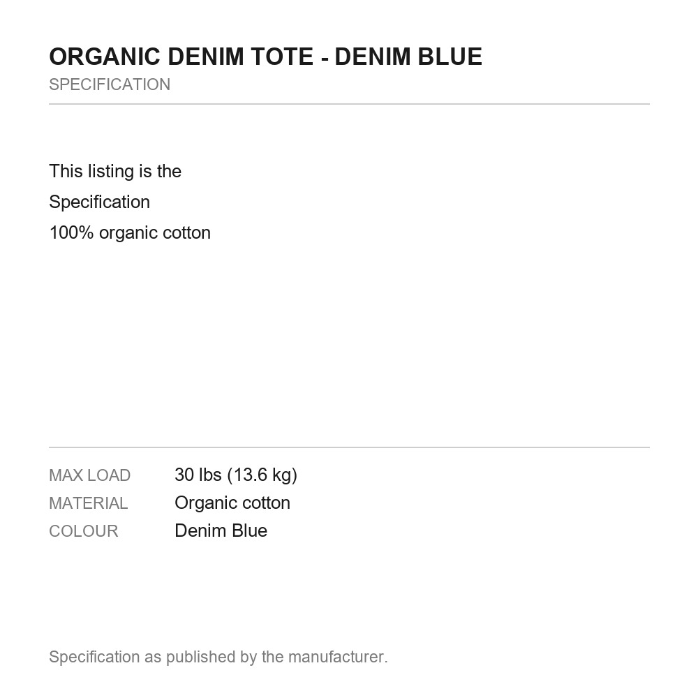 Organic Denim Tote - Denim Blue - measurements diagram