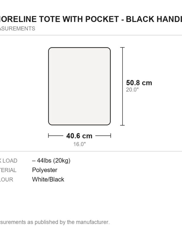 Shoreline Tote with Pocket - Black Handles - measurements diagram