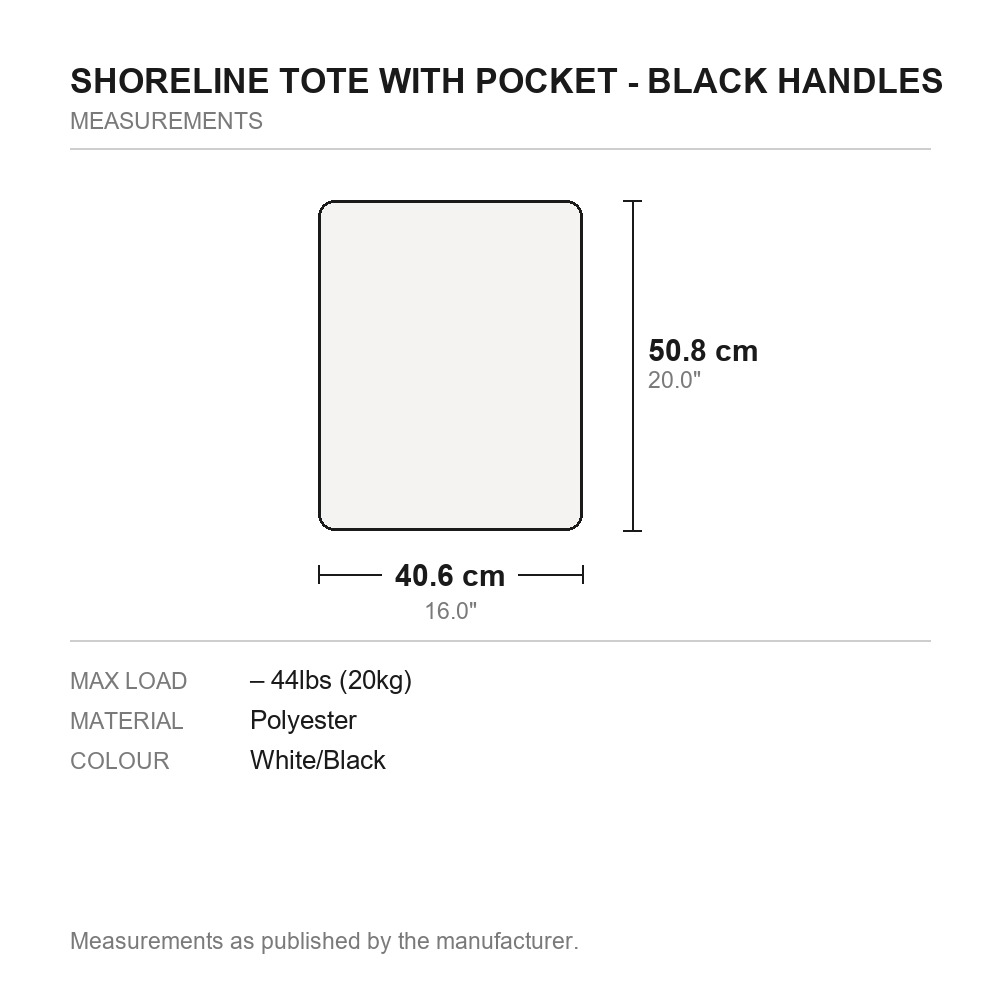 Shoreline Tote with Pocket - Black Handles - measurements diagram