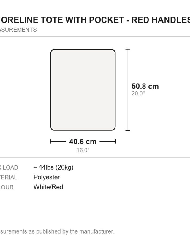 Shoreline Tote with Pocket - Red Handles - measurements diagram