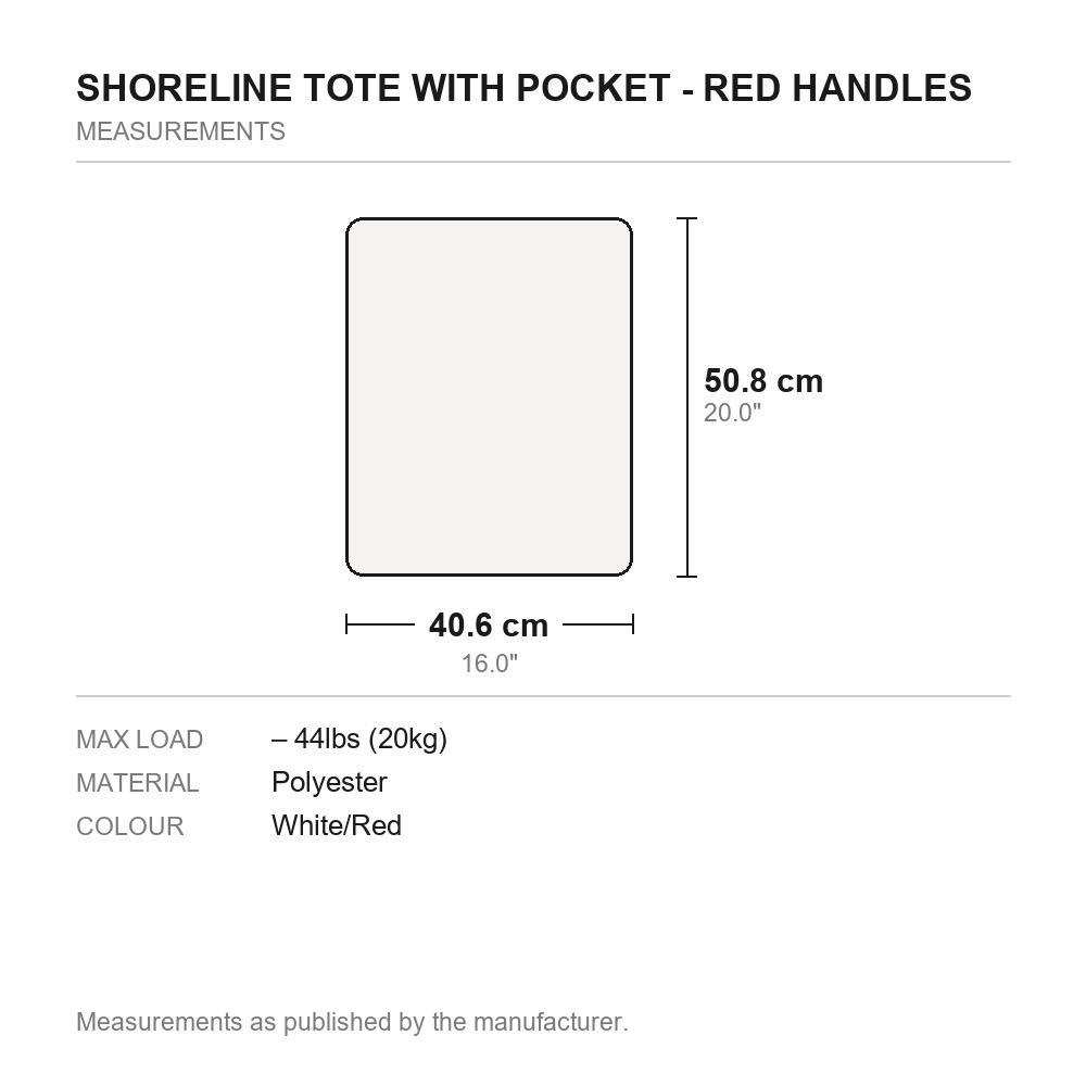 Shoreline Tote with Pocket - Red Handles - measurements diagram