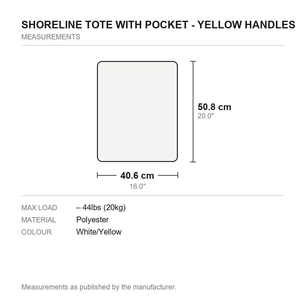 Shoreline Tote with Pocket - Yellow Handles - measurements diagram