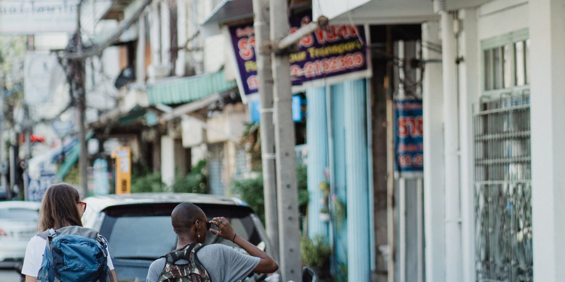 Backpack on a city street