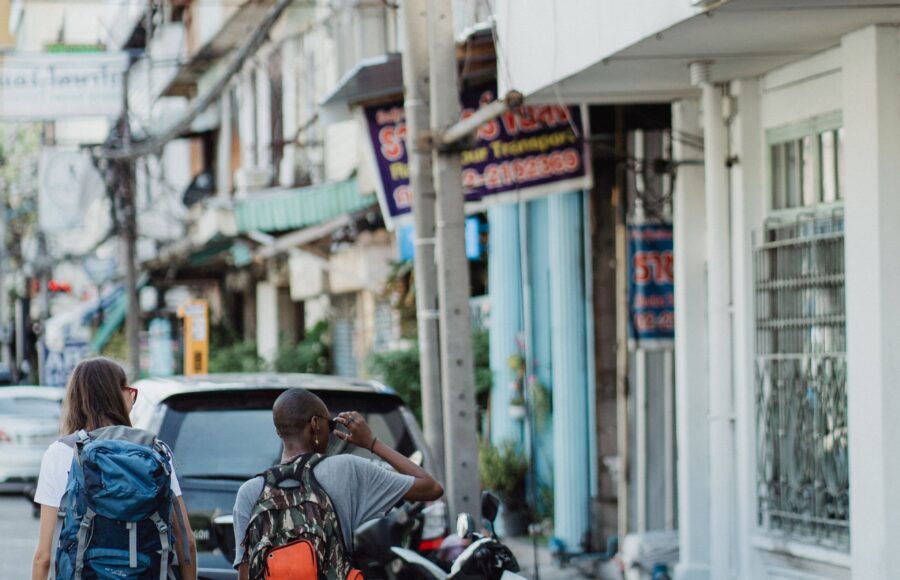 Backpack on a city street
