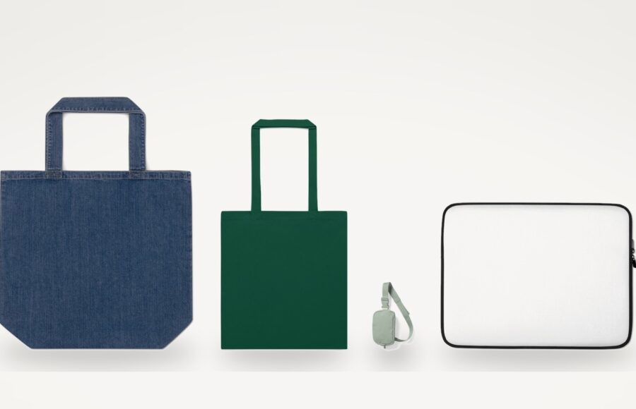 Denim, cotton, nylon and neoprene bags