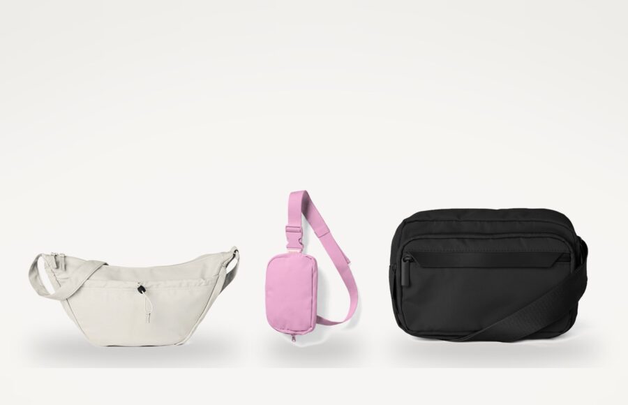 Crossbody and sling bags at relative scale