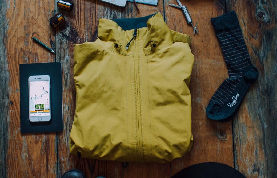 Travel gear laid out flat